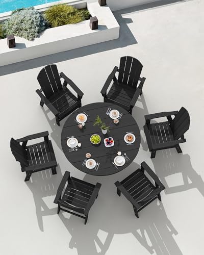 SERWALL 5-Piece Patio Dining Set, 45" Table & 4 Adirondack Chairs, Black