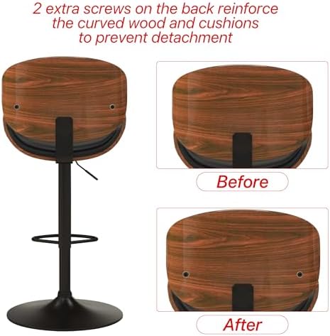 KCC Bar Stools for Kitchen Swivel Bentwood Barstools,Set of 2,Black PU