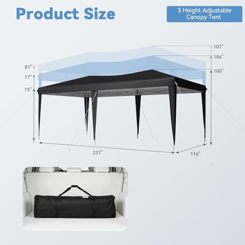 10x20 Pop Up Canopy Tent with Sidewalls, One-Push Instant Setup Waterproof Outdoor Canopy, 3 Adjustable Height Portable Canopy for Outdoor Events, Wedding, Market Stall