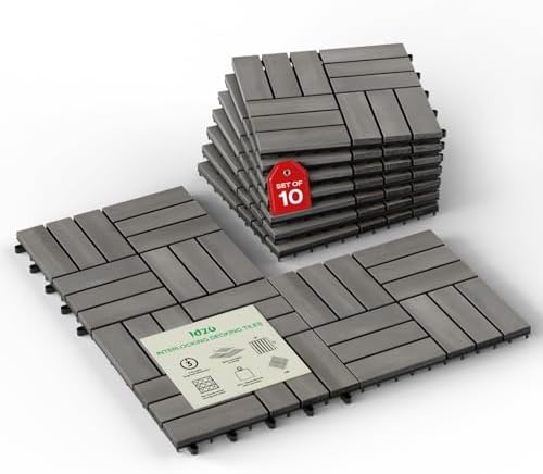 IDZO Interlocking Acacia Deck Tiles 9.6 SQFT, 10PCS, Gray, Checker