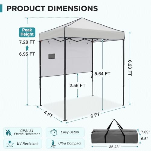 EAGLE PEAK 6x4 Instant Pop Up Canopy Tent with 1 Half Wall, Gray