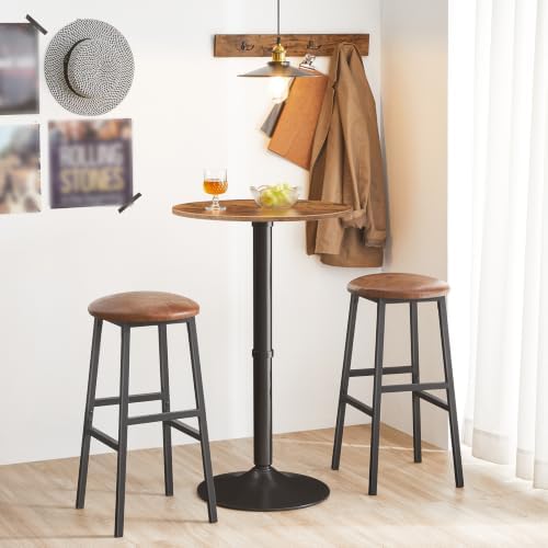 HOOBRO Round Bar Table, 35" Tall Pub Table, Cocktail Table with Base for Narrow Space, Bar Height Table for Kitchen, Easy to Assemble, Rustic Brown BF57BT01