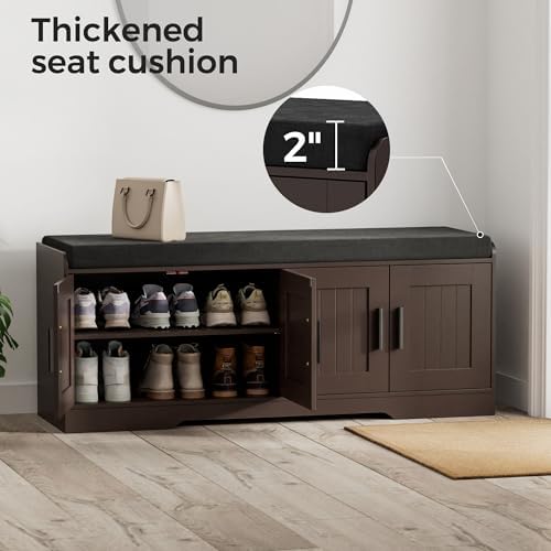 Homleke Shoe Storage Bench, 4 Doors & Thickened Padded Seat Cushion