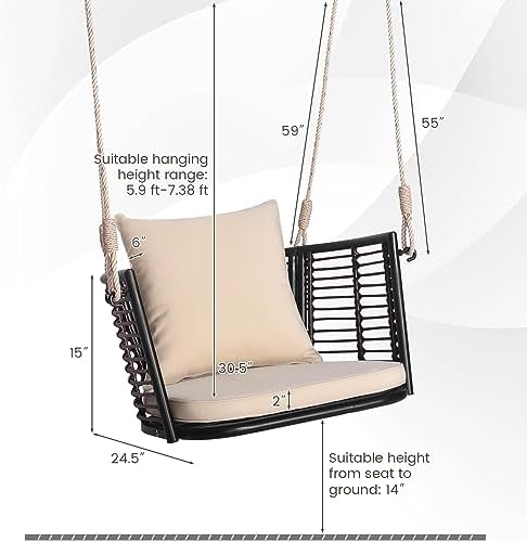 HAPPYGRILL 2 Pack Outdoor Porch Swing with Seat Cushion & Back Cushion