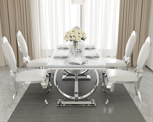 Dining Table, 70" Rectangular Modern Kitchen and Dining Room Table with Silver U-Base in Grey Silver