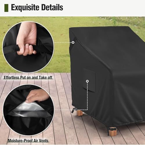 MR. COVER Patio Chair Covers Waterproof, Outdoor Furniture Covers for Rocking Chair, Heavy Duty Anti UV Chair Cover, Fits up to 35"W x 40"D x 35"H, Air Vent and Handles Included,Black, 2 Pack