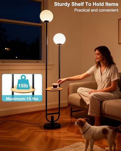 Lightdot Globe Floor Lamp with Table Black Candle Holder Style Floor Lamps