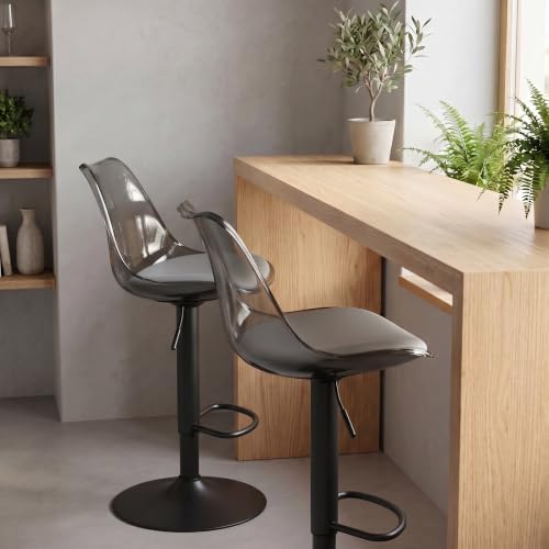 Clear Bar Stools Set of 2, Adjustable Swivel Counter Height Stools, Grey