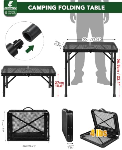 2 Ft Folding Camping Table, Adjustable Height 10.6-22 in, Small Grill Table