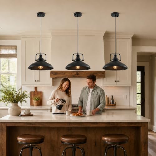 black pendant light 12.5 inches 3 packs, farmhouse, side view