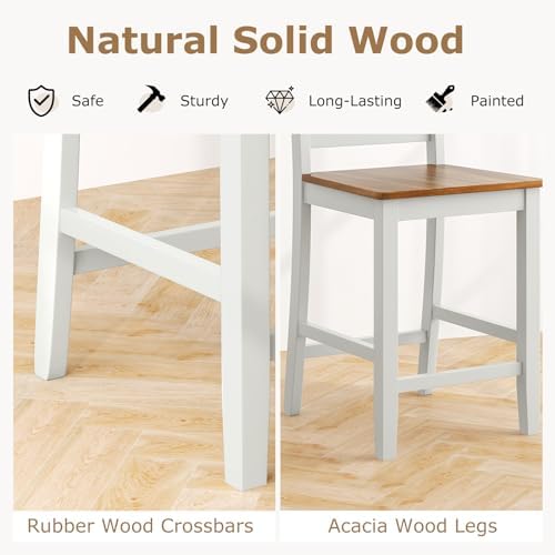 GIANTEX Counter Height Bar Stools Set of 4, 24" Farmhouse Bar Dining Chairs with Backs, Rubber Wood Footrest, Acacia Wood Legs, Wooden Barstools for Kitchen Island Pub Restaurant, Light Grey