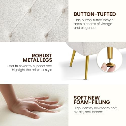Yaheetech 45in Upholstered Boucle Ottoman Bench Seat with Gold Legs, Ivory
