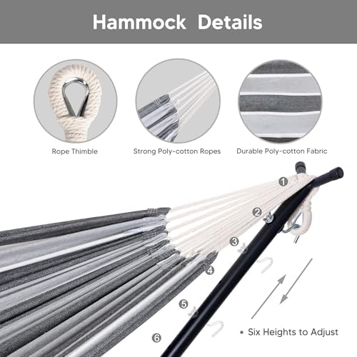 SUNCREAT 2-in-1 Convertible Backyard Fabric Hammock with Stand, Gray
