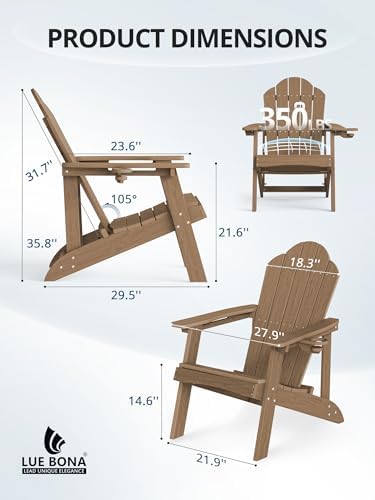 LUE BONA HDPE Adirondack Chairs Set of 2, Brown Fire Pit Chairs