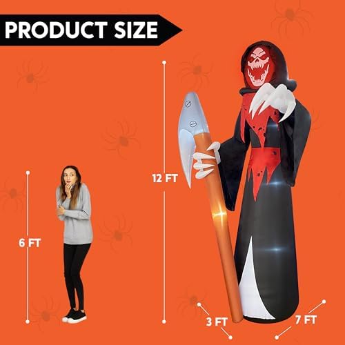 Joiedomi 12 ft Tall Halloween Inflatable Outdoor Decoration, Blow Up Yard Decorations, Grim Reaper Halloween Decor Inflatables with LED for Scary Outside Decor