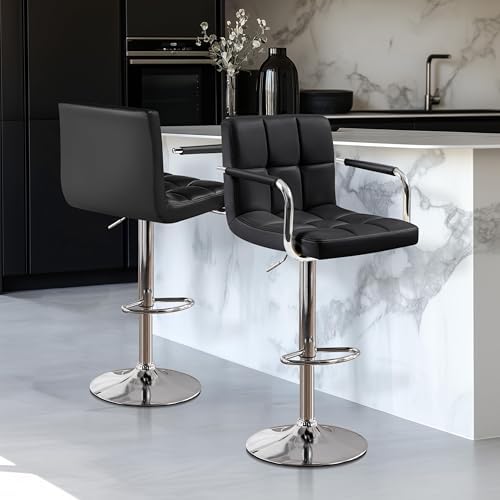 Yaheetech Bar Stools Set of 2, Swivel with Backs, Adjustable Height, Black