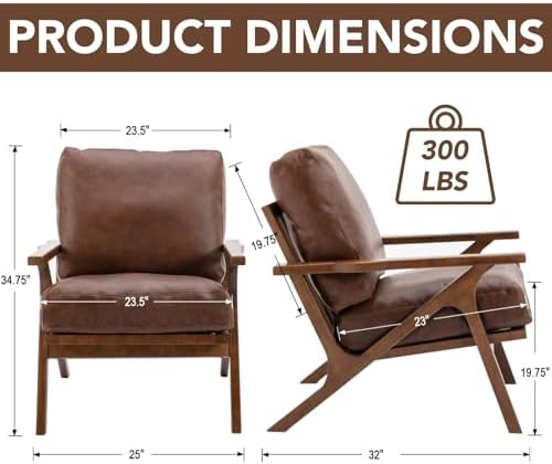 chairus Mid-Century Modern Brown Faux Leather Accent Chair, Comfy Upholstered Lounge Armchair with Removable Cushions & Solid Wood Frame, Retro Fabric Reading Chair for Living Room Bedroom Office