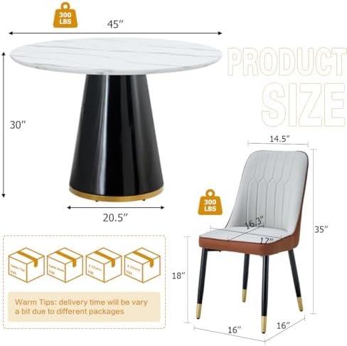 Round Dining Table Set for 6, Modern Round Dining Table Small 45 Inch Dinner Table Wood Round Tables for Living Room, Space Saving, Easy Assembly