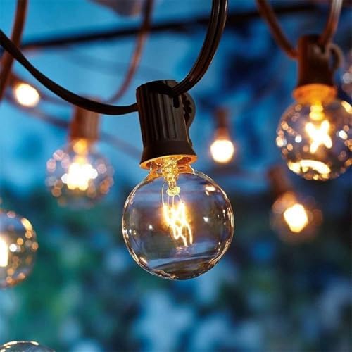 abeja 50ft g40 globe string lights, outdoor patio shown in use