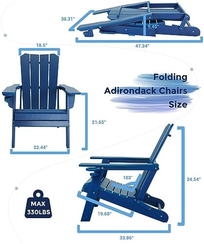 GARDENSTAR Oversized Folding HDPE Adirondack Chair with Cup Holder, Blue