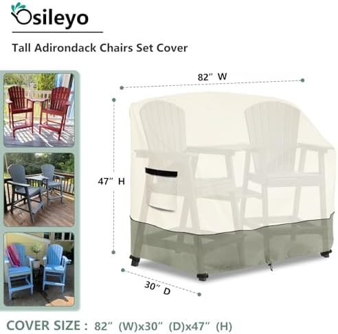Tall Adirondack Chairs Set Cover for Poly Balcony Chair with Connecting Tray Patio Stools,100% Waterproof Heavy Duty Tall Outdoor Adirondack Chair Table Covers, Beige