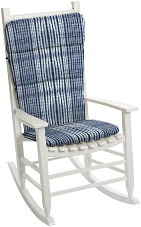 Arden Outdoor Adirondack or Rocking Chair Cushion, 20 x 17, Rain-Proof, Fade Resistant 17 x 20, Blue Shibori Stripe