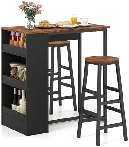 Giantex 3-Pieces Dining Table Set, 36-Inches Rectangular Kitchen Table and 2 Barstools with Storage Shelves, Counter Height Table Set for Small Space, Breakfast Nook, Dinette, Pub, Living Room