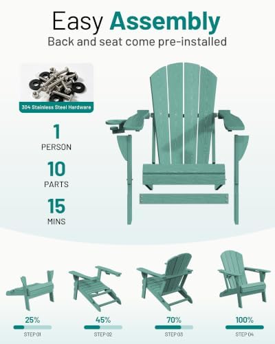 PLUUV Folding Adirondack Fire Pit Chairs Set of 2 with Cup Holder, Aruba