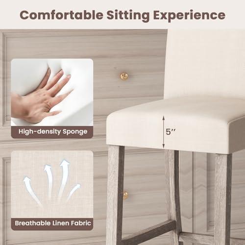 COSTWAY Upholstered Counter Height Chairs Set of 2 with Solid Wood Frame