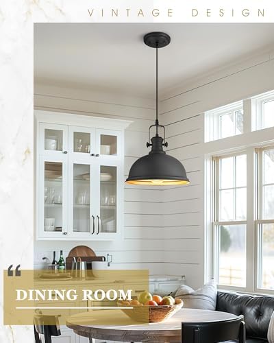 11.5" Matte Black Pendant Light for Kitchen Island, Metal Shade