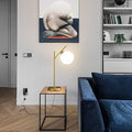 Mid Century Modern Table Lamp, 1 Light Brass Glass Globe Bedside Lamp, Contemporary Metal Table Lamp with Milky White Glass shadefor Bedroom Living Room Study Room