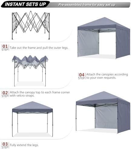ABCCANOPY Easy Pop up Canopy Tent with 2 Sidewalls for Outdoor Sun Blocking or Rain Protection,8X8, Gray