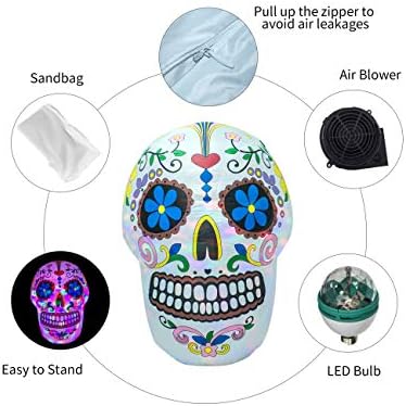 AJY 4 Feet Colorful Skull Halloween Inflatable Built-in LED Lights