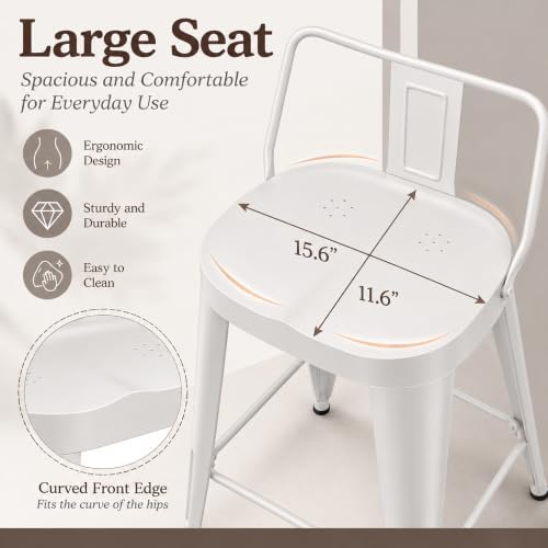 26" Counter Height Bar Stools Set of 4, Kitchen Side Chair Large Seat-White