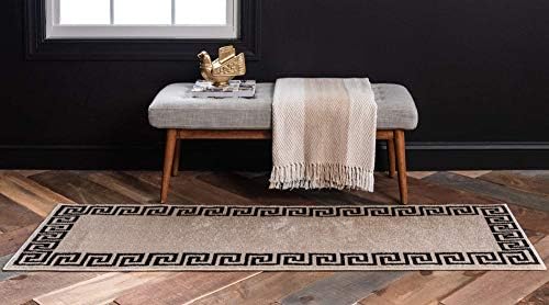 Unique Loom Athens Collection Classic Geometric Modern Border Design Area Rug, 2 ft x 6 ft, Beige/Black