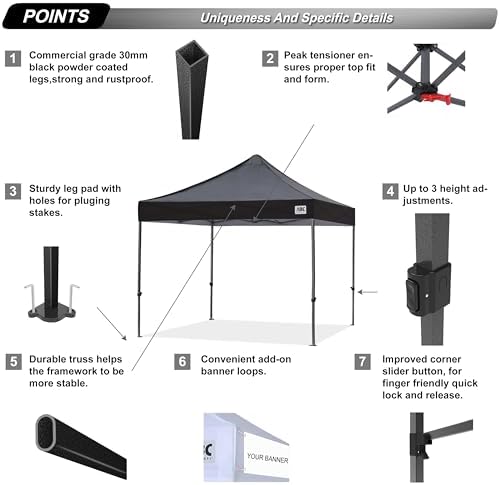 ABCCANOPY Patio Pop Up Canopy Tent 10x10 Commercial-Series (Black)