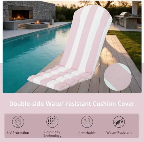 COZYVIDA 50"x20" Adirondack Chair Cushions Set of 2,Outdoor Rocking Chair Cushions high Back,Water-Resistant,UV-Resistant 1000+ Hrs, with Adjustable Straps,Pink White Stripe