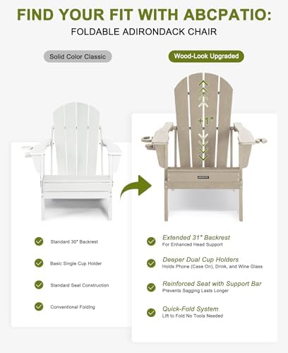 Adirondack Chair HDPE Cup Holders Heavy Duty Patio Woodgrain Sand