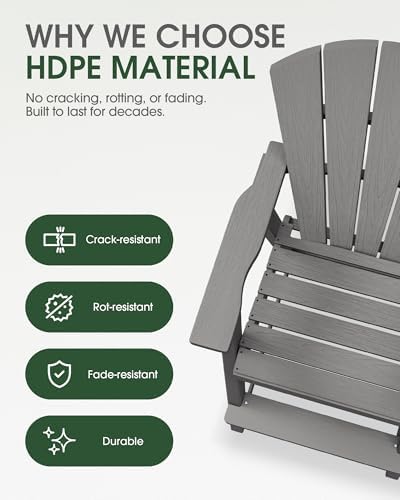 Tall Adirondack Chairs Set of 2 with Double Removable Trays, Grey