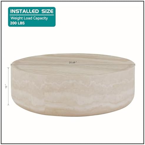 ø31.5'' Round Stone Coffee Table for Living Room, Modern Drum Circle Faux Concrete Marble Coffee Table, Fiber Glass Material, No Assembly (Mars Texture, ø31.5'' x 11.8'')