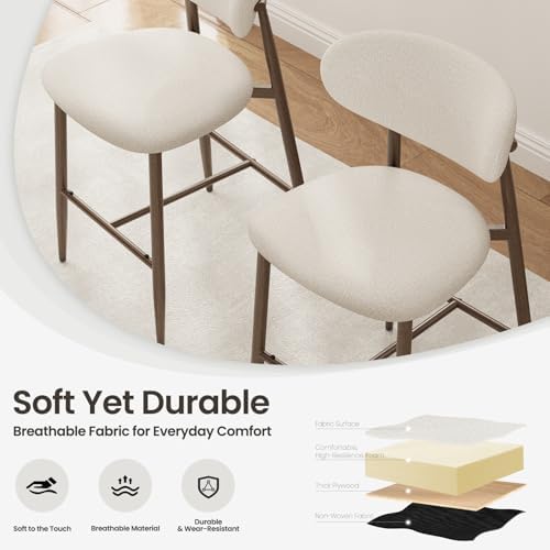 MALOL Bar Stools Set of 3, Counter Height bar stools, Kitchen Bar Stools with Backs, Modern Upholstered, Modern Bar Stools with Metal Legs for Kitchen Island, Counter, Beige