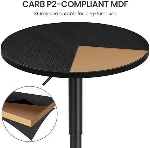 Yaheetech Round Bar Table, Adjustable 27.5-36" Height, Swivel Top, Black