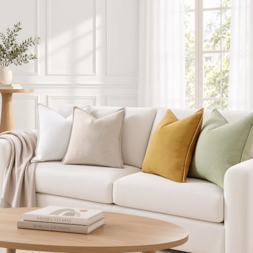 decorUhome Linen Natural Beige Throw Pillow Covers 24X24 Set of 2