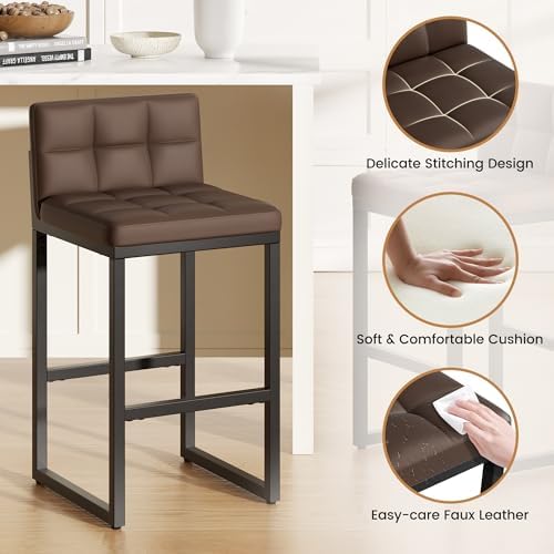 Bar Stools Set of 3, Modern Counter Height Bar Stools, Brown