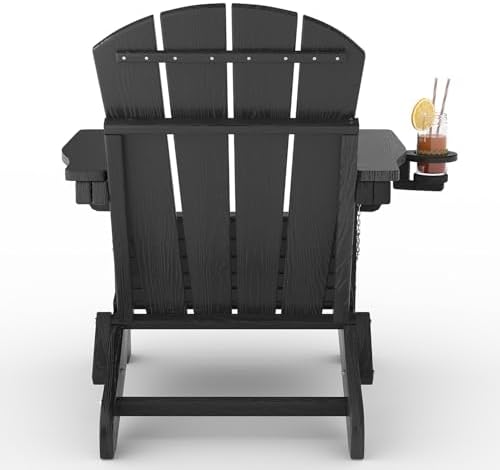 HDPE Folding Adirondack Chair Set of 2 with Side Table, Black