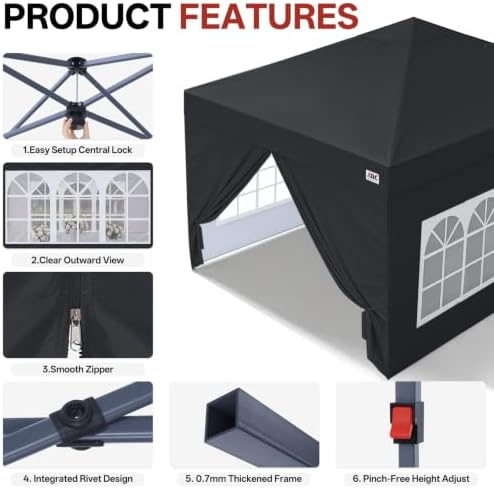 ABCCANOPY 10x10 Pop Up Canopy Tent, Enclosed with Zippered Walls, Black