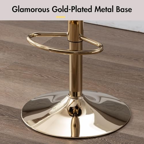 Hyfirm Set of 2 Beige PU Leather Swivel Adjustable Bar Stools Gold Base