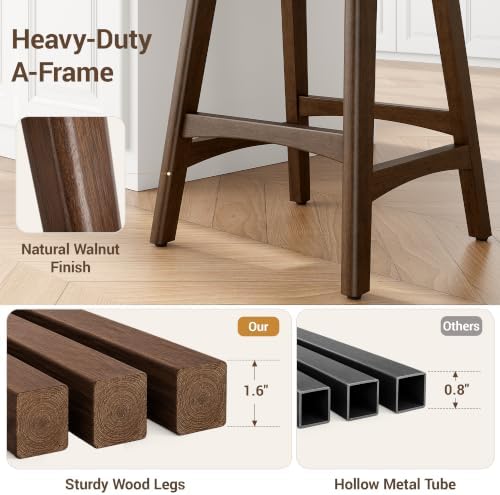 YaFiti 25.6" Counter Height Bar Stools Set of 2, Saddle Stools, Taupe Brown