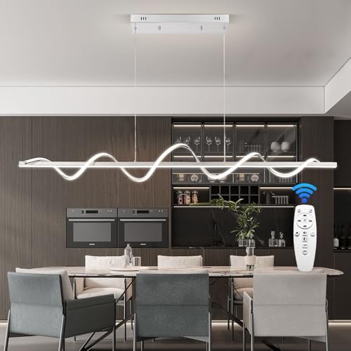 LED Pendant Lights, 56.29" Chorme Modern Chandeliers for Dining Room Hanging Pendant Lighting Chandelier Dimmable with Remote Control Island Lighting Lamp Fixture for Living Room Office Bar