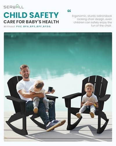 SERWALL Outdoor HDPE Adirondack Rocking Chairs, All-Weather, Black, 2PCS